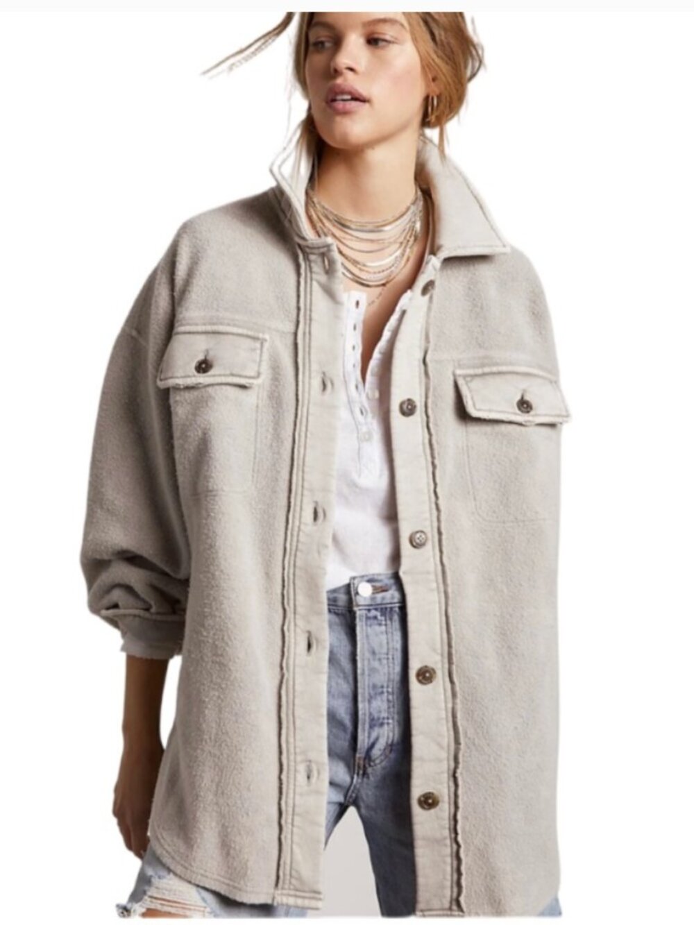 Free People Ruby Shacket Shirt Jacket - Stone Size XS